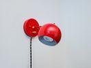 Pivoting Head Bedside Reading Wall Light, Red and Gold | Sconces by Retro Steam Works. Item made of fabric with brass works with mid century modern & industrial style