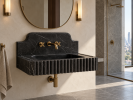 Floating Nero Marquina Black Marble Sink with Backsplash | Custom Wall Mounted Vanity | Work by Vero Marble