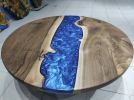 Custom Round Coffee Table, Blue Epoxy Resin Table, Edge | Dining Table in Tables by LuxuryEpoxyFurniture. Item made of wood with synthetic