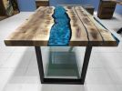 River Turquoise White Epoxy Resin Dining Table, Epoxy Table | Tables by LuxuryEpoxyFurniture. Item made of wood with synthetic