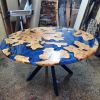 Custom Round Blue Epoxy Table | Dining Table in Tables by Ironscustomwood. Item composed of wood and metal