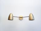 Bathroom Vanity Wall Double Sconce - Satin Brass Light | Sconces by Retro Steam Works. Item composed of brass in mid century modern or contemporary style