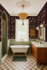 Campanas Wallpaper, eggplant and toffee | Wall Treatments by Samantha Santana Wallpaper & Creative Studio