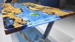 Custom Order Olive Wood Sea Design Blue Epoxy Coffee Table | Dining Table in Tables by LuxuryEpoxyFurniture. Item made of wood & synthetic