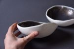Set of 2 - BRONZE porcelain bowl irregular, white porcelain | Dinnerware by Laima Ceramics. Item made of ceramic compatible with minimalism and rustic style