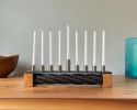 Reclaimed Ski Chairlift Cable Menorah: Industrial Steel, Cherry Wood Skier Gift | Candle Holder in Decorative Objects by industrial comfort. Item made of wood with steel works with contemporary & industrial style
