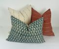 hmong pillow, rust woven pillow, rust striped pillow, rust | Pillows by Velvet Fringe