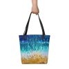 Tote Bag - Good Tidings - Fluid Blue Gold Ocean | Work by Eman's Gallery