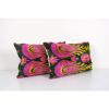 Set of Two Pink Silk Ikat Pillow with Tulip Pattern, Handloo | Cushion in Pillows by Vintage Pillows Store