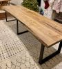 Live Edge Double Desk Hand Made Using Solid Elm Wood | Dining Table in Tables by Good Wood Brothers. Item made of wood