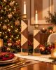 Handcrafted Oak Mahogany Candle Holders – Triangular Marquetry Gift Set (Holiday Edition) | Serving Tray in Serveware by Vesta Corte