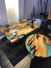 Epoxy Resin Round Dining Table With Olive Wood | Coffee Table in Tables by Tinella Collection. Item made of wood with synthetic works with minimalism & contemporary style