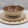 Modern Stoneware Dinner Set in Brown & Cream & 24k Gold Trim | Bowl in Dinnerware by YomYomceramic