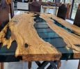 Olive Epoxy Dining Table | River Epoxy Resin Olive Table | Tables by LuxuryEpoxyFurniture. Item composed of wood and synthetic
