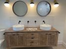 Model #1066 - Custom Floating Double Sink Vanity | Countertop in Furniture by Limitless Woodworking. Item made of maple wood compatible with mid century modern and contemporary style