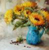 Large floral paintings on canvas original, Sunflowers | Oil And Acrylic Painting in Paintings by Natart. Item made of canvas with synthetic works with contemporary style