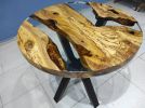 Custom Order 28" Diameter, Round Olive Wood, Clear Epoxy | Dining Table in Tables by LuxuryEpoxyFurniture. Item composed of wood and synthetic