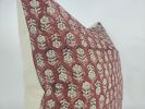 Rust block print pillow, block print red floral pillow | Pillows by Velvet Fringe