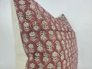 Rust block print pillow, block print red floral pillow | Pillows by velvet + linen