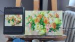 Bridal flowers painting beige yellow canvas original art, Cu | Oil And Acrylic Painting in Paintings by Natart. Item composed of canvas and synthetic