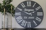 Large Customized Grey Wall Clock | Decorative Objects by Hazel Oak Farms. Item composed of wood