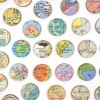 Vintage World Map Dots Collage, Circle | Paintings by Amelia Coward