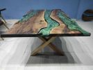 Epoxy Coffee Table with Green Resin River, Custom Live Edge | Dining Table in Tables by LuxuryEpoxyFurniture. Item composed of wood & synthetic