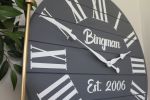 Large Customized Grey Wall Clock | Decorative Objects by Hazel Oak Farms. Item composed of wood