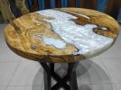 Olive Wood Metallic White Epoxy Table Center Table | Dining Table in Tables by LuxuryEpoxyFurniture. Item composed of wood & synthetic