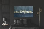 Abstract cityscape Minimalist Gold Leaf Painting ,Gray Navy | Oil And Acrylic Painting in Paintings by Berez Art. Item made of canvas works with minimalism style