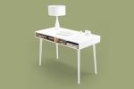 Modern White Lacquered Oak Desk with Open Cubbies | Tables by Manuel Barrera Habitables. Item composed of oak wood