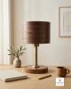 Handcrafted Walnut Wood Table Lamp, Geometric Marquetry, Brass Accent, Warm Lighting, bedside | Lamps by Vesta Corte. Item composed of walnut compatible with mid century modern and modern style