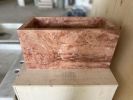 Handcarved Red Travertine Farmhouse Sink: Wall Mounted Vanity | Water Fixtures by AEGEAN MARBLE ARTISAN ATELIER