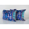 Handmade Ikat Blue Velvet Pillow - Set Silk Ikat Decorative | Cushion in Pillows by Vintage Pillows Store