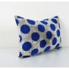 Blue Silk Ikat Velvet Pillow Cover, Handloom Polka Dot Ikat | Cushion in Pillows by Vintage Pillows Store