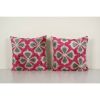 Handloom Pink Ikat Velvet Pillow - Set of Two Square Floral | Sham in Linens & Bedding by Vintage Pillows Store. Item made of cotton & fiber