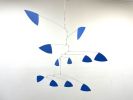 Blue Art Mobile Hanging Kinetic Triangle Sculpture | Wall Sculpture in Wall Hangings by Skysetter Designs. Item made of metal works with modern style