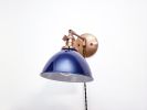 Swing Arm Bedside Reading Wall Light - Antique Brass & Blue | Sconces by Retro Steam Works. Item composed of fabric and brass in mid century modern style