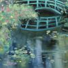 Monets Garden Bridge | Oil And Acrylic Painting in Paintings by Meredith H. Item composed of canvas in boho or mid century modern style