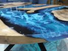 Custom 60" Diameter, Round Walnut Wood, Turquoise White | Dining Table in Tables by LuxuryEpoxyFurniture. Item composed of wood and synthetic