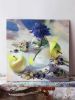 Blue flower oil painting original art Floral painting Apples | Oil And Acrylic Painting in Paintings by Natart. Item composed of paper and synthetic in contemporary style