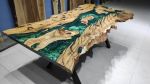 Live Edge Olive Emerald Green Dining Epoxy Table,Natural | Dining Table in Tables by LuxuryEpoxyFurniture. Item made of wood with synthetic