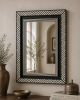 Art Deco Bone Inlay Chevron Mirror, Geometric Wall Decor, Handcrafted Black and White Frame | Decorative Objects by IKKAZA