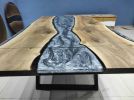 Custom Order Walnut Metallic Gray Epoxy Table - Foldable | Dining Table in Tables by LuxuryEpoxyFurniture. Item made of wood with synthetic