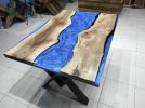 Custom Order Metallic Blue Epoxy Resin River Table | Dining Table in Tables by LuxuryEpoxyFurniture. Item composed of wood & synthetic