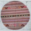 Round Oushak Kilim Rug Flat Woven Pink Turkish Handwoven | Small Rug in Rugs by Vintage Pillows Store. Item composed of wool and fiber