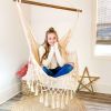White Macrame Hammock Chair Swing + 2 Pillows | Swing Chair in Chairs by Limbo Imports Hammocks. Item made of cotton with fiber