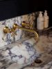 Calacatta Viola Marble Sink: Ribbed, Hand Carved, Wall Mount | Water Fixtures by AEGEAN MARBLE ARTISAN ATELIER
