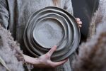 STC organic natural shape stoneware plates in grey cream | Dinnerware by Laima Ceramics. Item made of stoneware