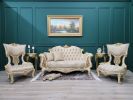 Victorian Style Living Room Set/ Ivory and Gold Leaf Accent | Couch in Couches & Sofas by Art De Vie Furniture